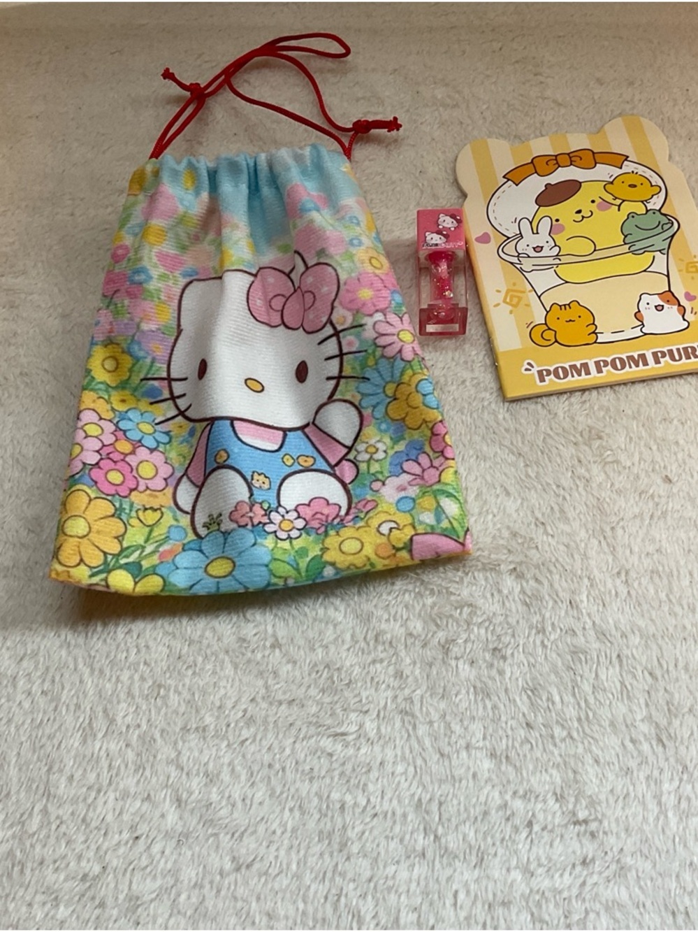 Hello Kitty Floral Drawstring Pouch with Red Cord